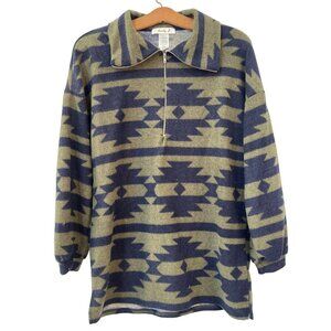 Lovely J Sweatshirt Size 1X Aztec Print Half Zip Pullover Fleece Green Navy NEW